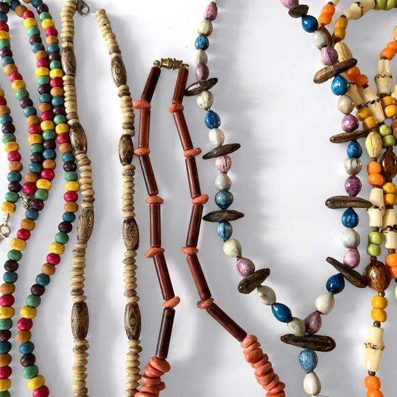 NOT FOR SALE Vintage Natural Shell Wood Bead Necklace Lot - Picture 4 of 5